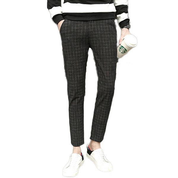 

Free shipping 2019 new arrival fashion men's pants skinny good quality plaid fashionable ankle length pants trousers 50CQ