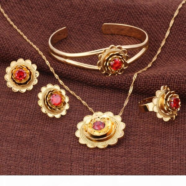 

new ethiopian gold flowers et jewelry pendant necklace bangle earrings ring 24k gold cz habesha african wedding bride eritrea, Black