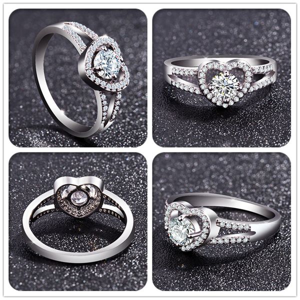 

sterling silver 925 classic style popular original fashion heart-shaped inlaid zircon ladies ring jewelry