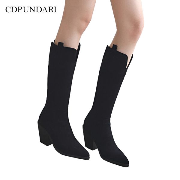 

cdpundari med heel knee high boots women riding boots ladies winter shoes woman, Black