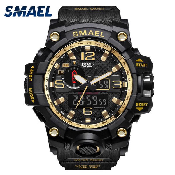 Herrenuhren Gold SMAEL Markenuhr S Shock Digital Armbanduhr Alarm Zeitnehmer 1545 Sportuhr Dual Time Clock Herren Militar