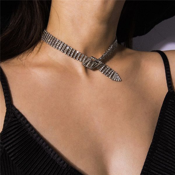 

ae-canfly gothic full rhinestone choker necklace for women collares punk vsco silver chunky chain necklace festival gifts