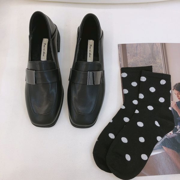 

metal decoration square toe flats brief college student shoes casual all match soft leather loafers 2-wear slip on moccasins2020, Black