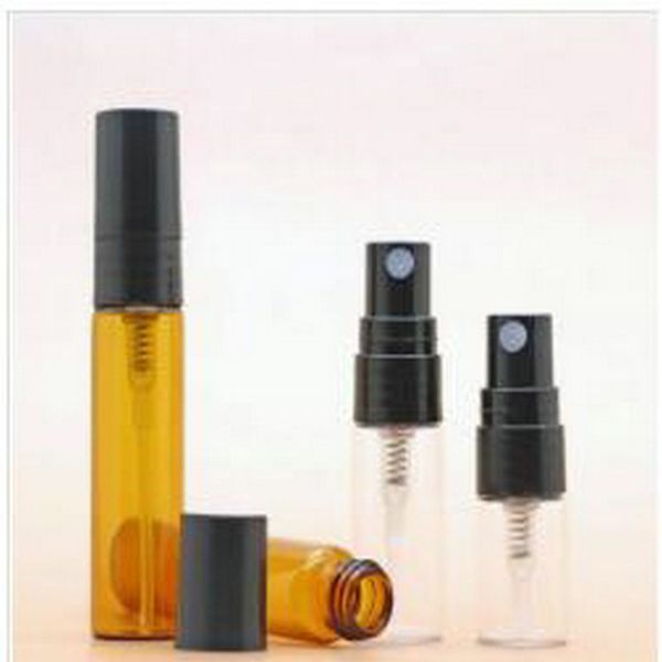 

5ml 3ml 2ml refillable bottle mini empty glass spray perfume atomizer bottles amber clear with black pump