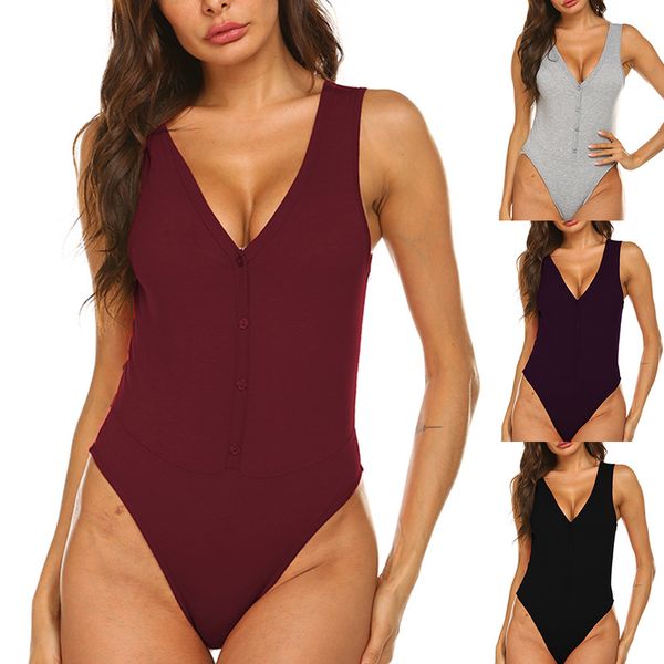 

2019 onesies for women v neck sleeveless cotton bodysuit solid colors bodysuit x-xxl, Black;white