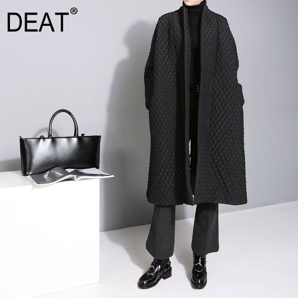 

deat] 2019 new large size temperament solid color long-sleeved long paragraph cotton jacket female wt, Black