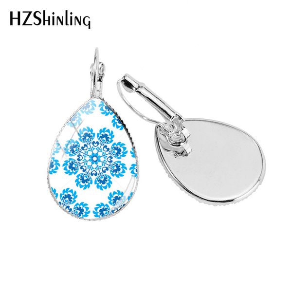 

new floral polish folk art pattern tear drop ear clip rainbow cat p earring clips silver glass dome jewelry