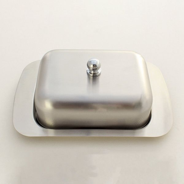 

stainless steel butter dish box container elegant cheese server storage keeper tray with easy to hold lid