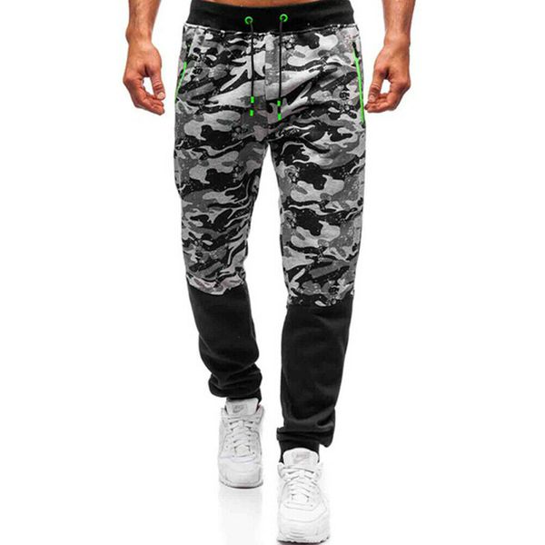 

2019 men casual sports pants male fitness workout gym sweatpants camouflage drawstring long trousers plus size, Black