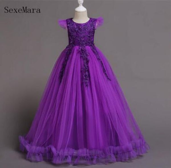 

new girls dress lace applique kids wedding party dress pageant gown formal cloth 1-14yrs kids cloth, Red;yellow