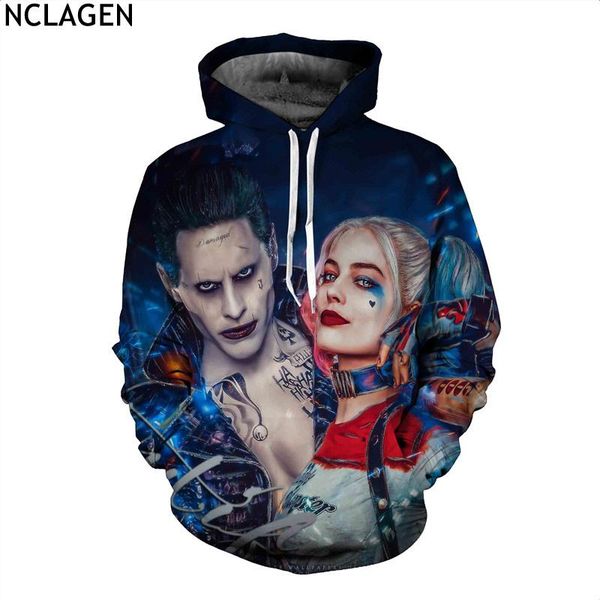 

nclagen 2018 new men women lovers 3d pullovers joker quinn print long sleeve loose cartoon manga hooded hoodie sweatshirt, Black