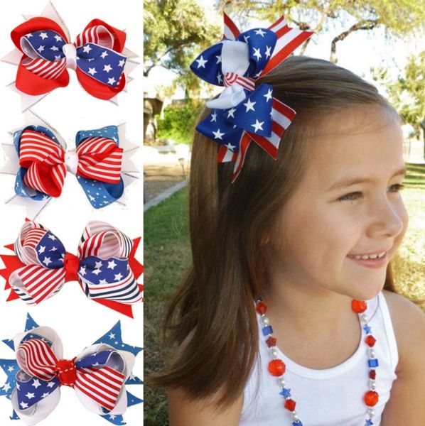 

baby girls bows stars striped hair clips 4th of july festival hairgrips independence day hair accessories 4 designs optional dhw3045, Slivery;white