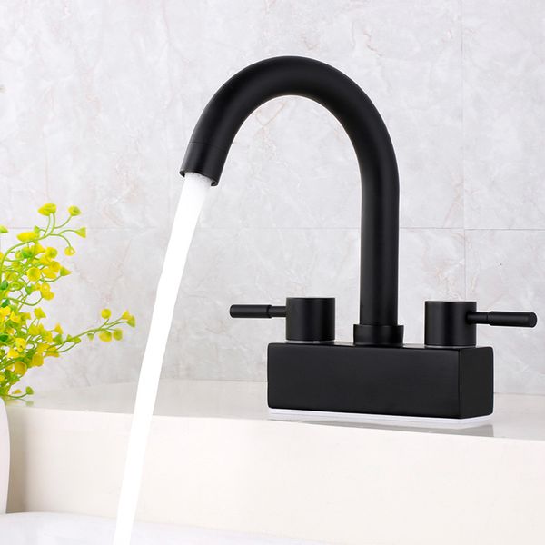 

double holes double handles basin mixer water faucet black surface