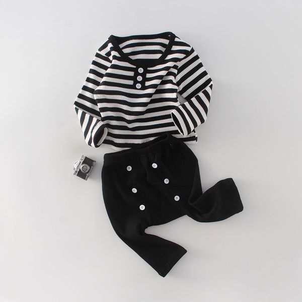 

2pcs wlg baby girls boys наряды малыша полосатая футболка и гарем черные брюки набор новорожденных свободная повседневная одежда для 6-24m t, White