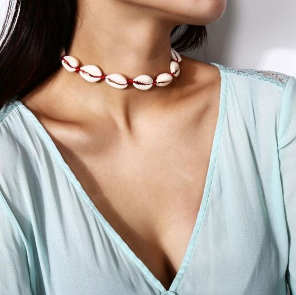 

new fashion natural cowrie shell necklace handmade woven adjustable boho hawaii sea beach choker for women girls jewelry 3 colors choose, Silver