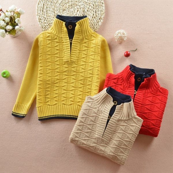 

2018 осень зима моды топы водолазка для мальчика хлопок вязать большие мальчики пуловер цвета matching дети свитер желтый красный бежевый, Blue