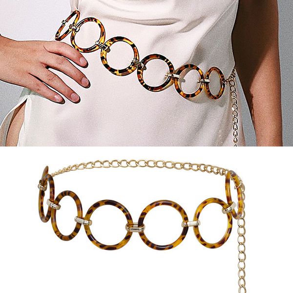 

мода леопардовой женского талия цепь пояс hip hop vintage circle геометрической gold metal body талия цепь для женщин платья ремней, Black;brown