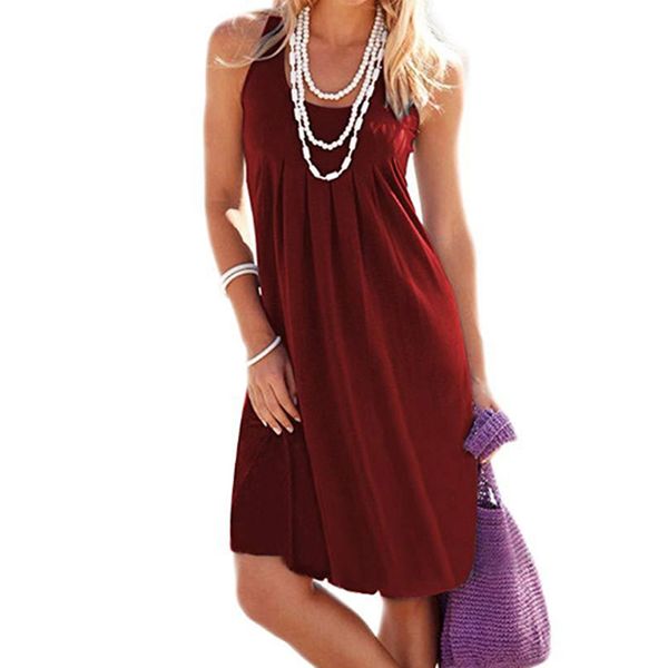 

Summer Solid Color Party Dresses Bottom Women Sexy Sleeveless Vest Dress New Casual Loose Midi Dress Vestidos