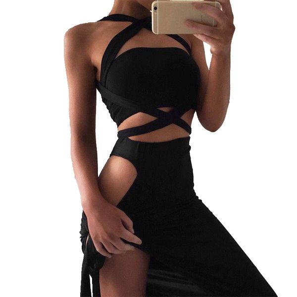 

женщин платья женщин одежда sexy женщин бинты bodycon рукавов холтер узелок тонкий коктейль рукавов-клуб мини-платье короткое, Black;gray
