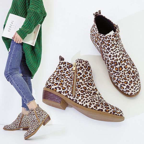 

pu leather boots spring/autumn wedges plus size 43 leopard zipper fashion ankle boots for girls waterproof casual shoes woman, Black