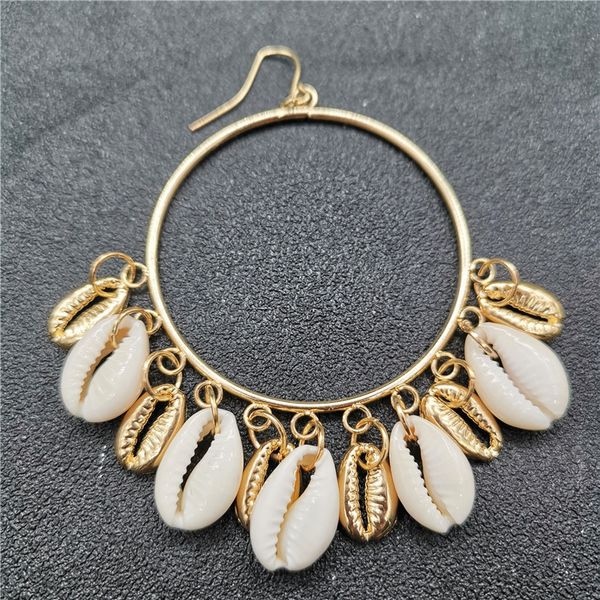 

new fashion gold color metal shell earring for women circle statement earrings exaggerated tassel brincos 2019 beach jewelry, Silver
