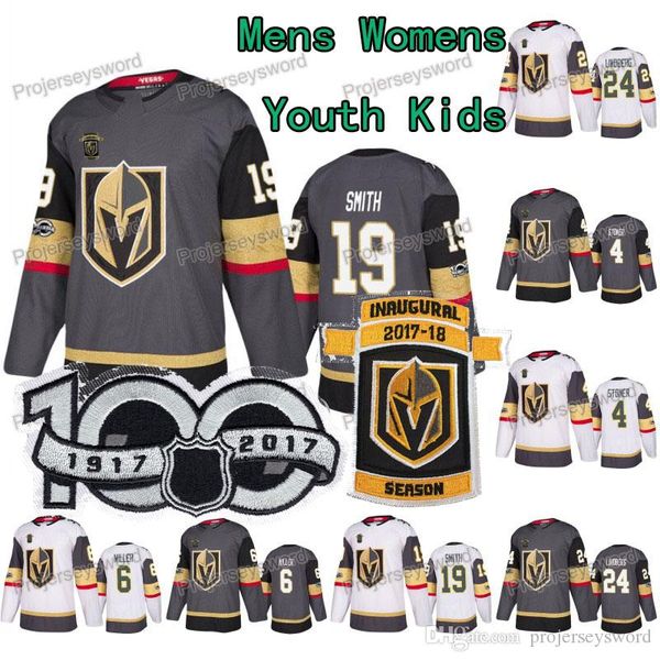 

100th Anniversary Reilly Smith Vegas Golden Knights Marc-Andre Fleury Oscar Lindberg James Neal Colin Miller Clayton Stoner Hockey Jerseys