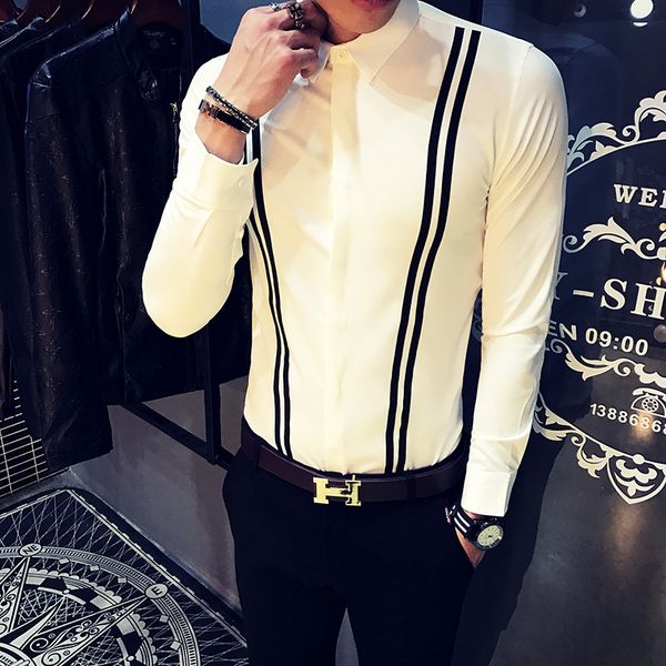 

autumn camisa social masculina 2020 fashion slim fit men shirt long sleeve plus size camisas para hombre casual chemise homme, White;black