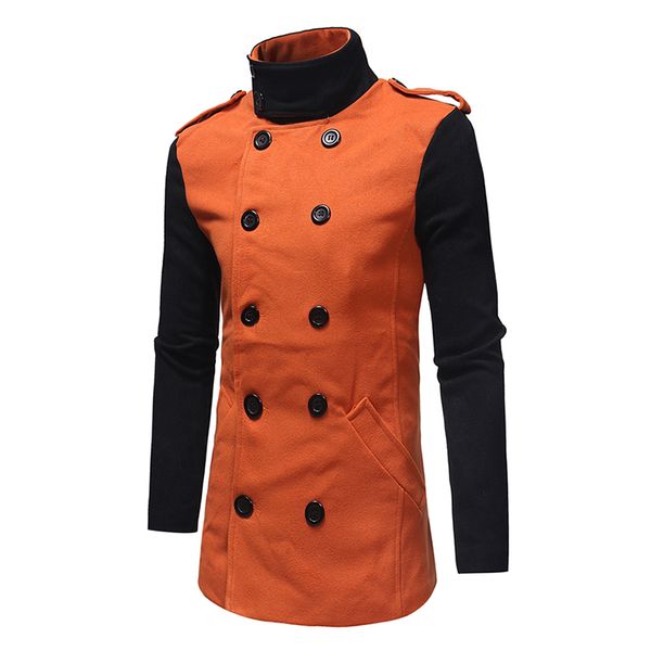 

long windbreaker jacket new british style double breasted hooded woolen coat men winter wool blends belt male jacket y, Black