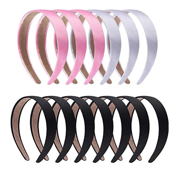 

9pcs satin hard headbands wide anti-slip ribbon hair bands for women and girls favors 1.1 inch wide hair accessories, Silver
