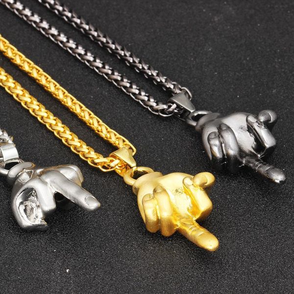

color vertical finger gesture necklace hip hop pendant jewelry creative personality men necklace, Silver