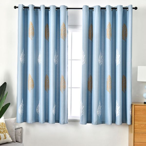

blue curtain short length printed leaves shading insulation curtain for bedroom grey living room divided drapes pc031d3