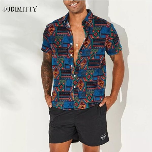 

men's casual shirts jodimitty camisa men hawaiian shirt 2021 summer ethnic short sleeve cotton linen blouse streetwear chemise homme, White;black