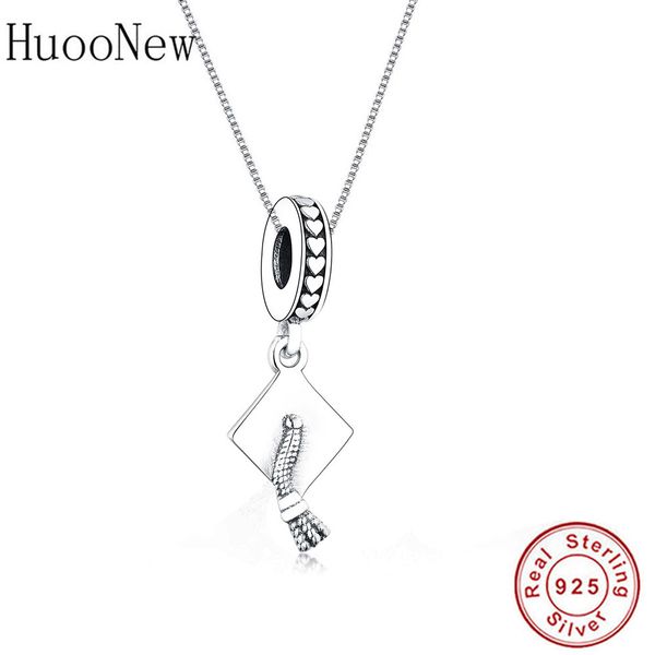

925 sterling silver doctorial hat cap heart statement pendant necklace women girl choker student women femme chian 2019 collier