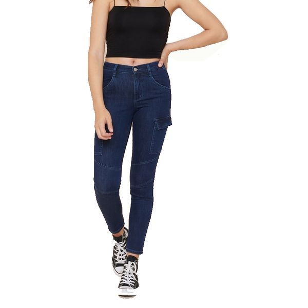 

women stretch skninny cargo jeans legging side pockets high waist bupush up jeans for women leisure ankle denim jogger, Blue