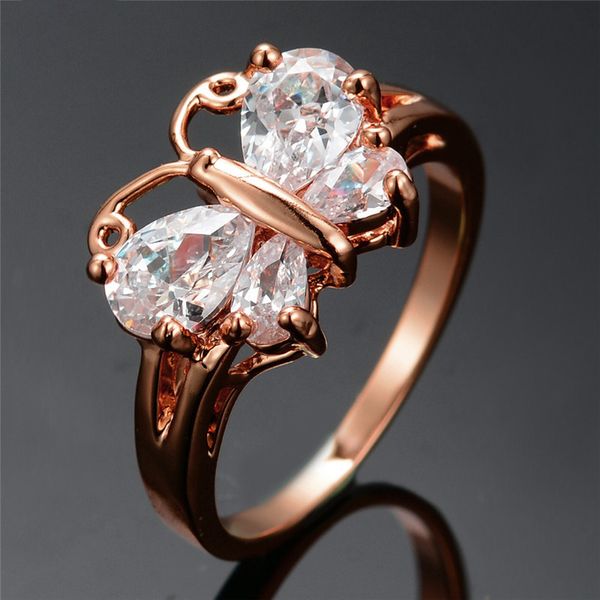 

ornaments jewelry plating rose beautiful gold butterfly violet zirconium stone ring woman, Silver