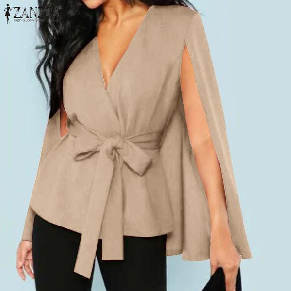 

women's jackets stylish v neck cape coats solid 2021 zanzea casual long sleeve blusas overcoats female false two-piece 7, Black;brown