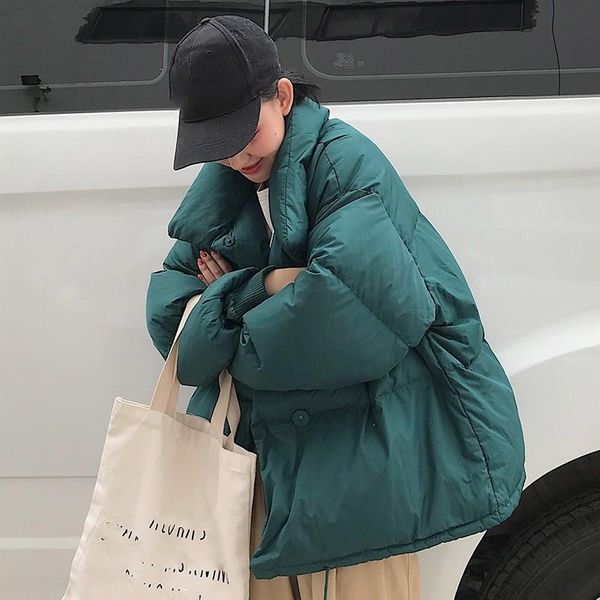 

winter women parkas cotton padded jacket warm thick loose oversize soild wadded jackets solid female casual short coats, Black