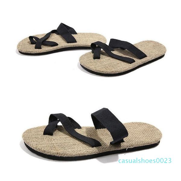 

summer couples soled shoes straw flax linen lover men women beach slipper herringbone toe sandals home slipper c23, Black