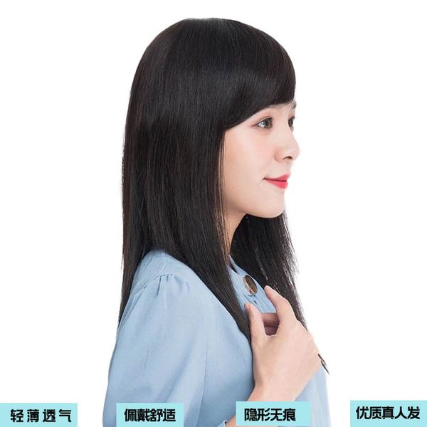 Wholesale Full Life Human Hair Silk Imitation Hair In The Old Woman S Headdress Medium Length Straight Hair Inclined Bangs Human Lace Front Wigs For