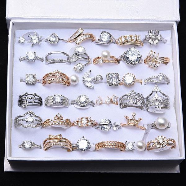 

mixed style rings for women gold silver plated crystal butterfly pearl rings fashion jewelry cross flower crown ring for wedding wholesale, Golden;silver