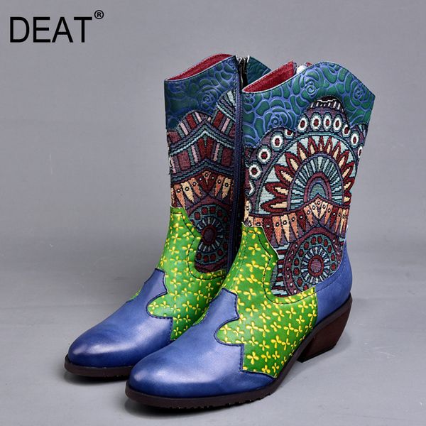 

deat] 2019 round toe zipper mixed colors flower pu leather single shoes women boots new spring autumn fashion tide 10e193, Black