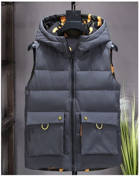 

brand mens winter autumn sleeveless vest coats large size cotton padded male casual comfortable wild fashion waistcoats thicken, Black