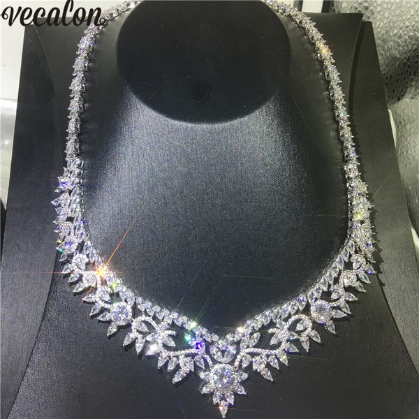 Collana di fiori Vecalon Collane da sposa per feste con diamanti a taglio marquise pieno oro bianco per accessori da donna Gioielli