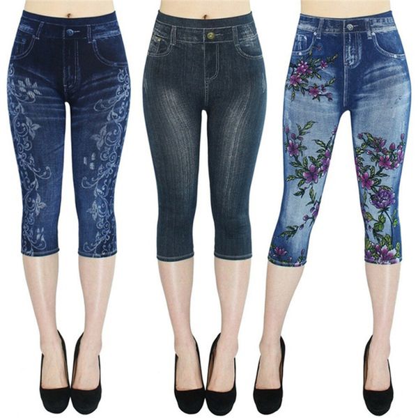 

gaoke женщины тренажерный зал леггинсы искусственный деним джинсы леггинсы карманный печать повседневная высокая талия карандаш брюки плюс р, Black