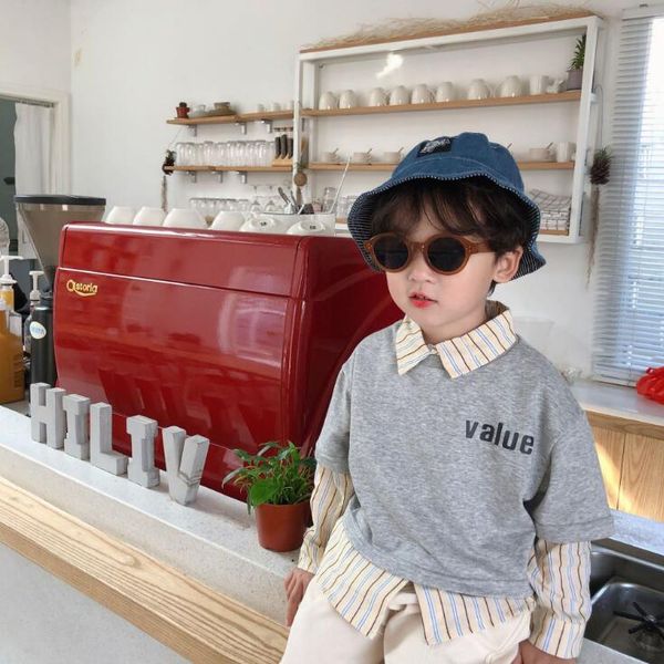 

2020 new boys 2 pcs set striped shirt+vest spring cotton fashion boys suit 2-7t ho100, White