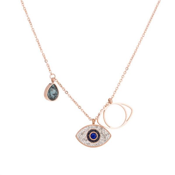

double blue evil eyes pendat necklace swa brand designer for women gold color cubic zirconia stainless steel charm necklaces jewelry gift, Silver
