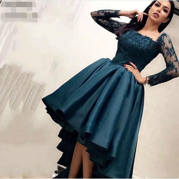 

new arrival kaftan long sleeves plus size evening gowns square neck hi low abendkleider 2020 arabic prom dresses robe de soiree grand taille, Black