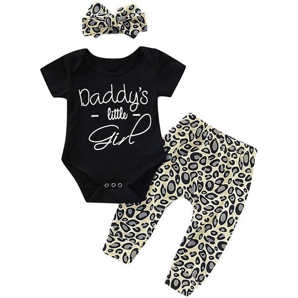 

mother's day baby girl clothes infant baby boys funny letter print bodysuit+leopard pants+headbands father's day outfits, White