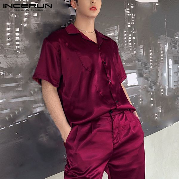 

men sets streetwear short sleeve solid lapel shirt button soft cozy pants casual mens suits breathable two pieces sets incerun, Gray