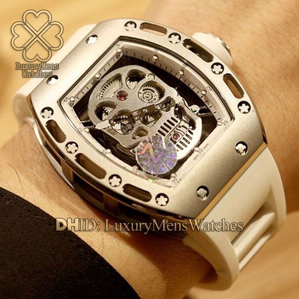 

спортивные роскошные часы 6t51 механизм с автоподзаводом турбийон полые мотыгой rm52-01 rm-052 белый каучуковый ремешок 316l стали дизайнер, Slivery;brown